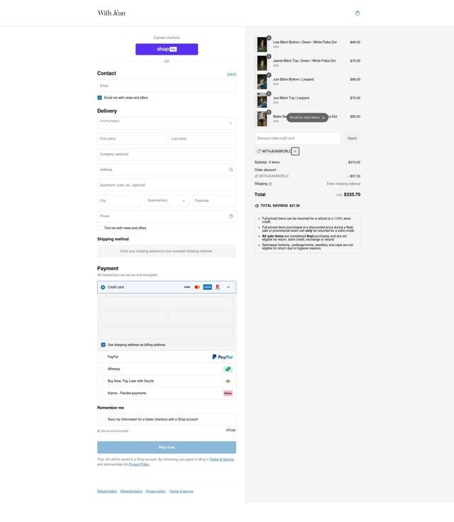 With Jéan checkout page showing With Jéan promo code box | Screenshot taken by SimplyCodes community member on Feb 25, 2025