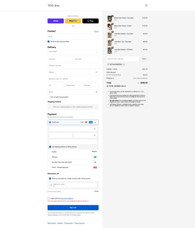 With Jéan checkout page showing With Jéan promo code box | Screenshot taken by SimplyCodes community member on Sep 15, 2025