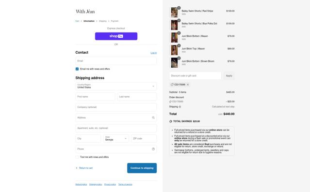 With Jéan US checkout page showing With Jéan US promo code box | Screenshot taken by SimplyCodes community member on Jul 1, 2025