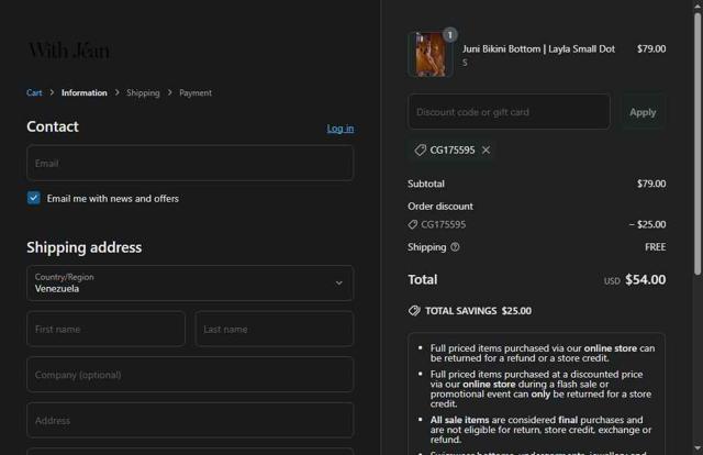 With Jéan US checkout page showing With Jéan US promo code box | Screenshot taken by SimplyCodes community member on Jul 1, 2025