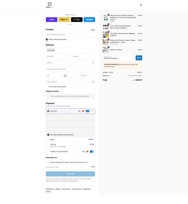 WithLove checkout page showing WithLove promo code box | Screenshot taken by SimplyCodes community member on Sep 16, 2025