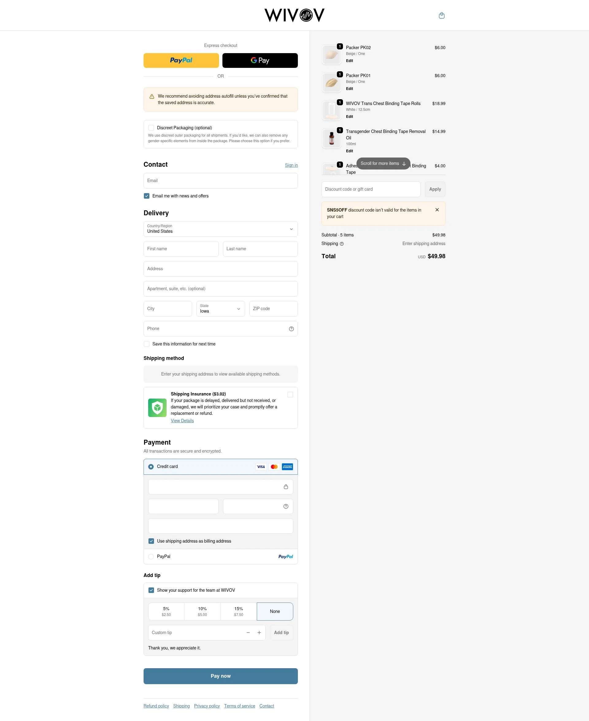 Wivov checkout page showing Wivov discount code box | Screenshot taken by SimplyCodes community member on Feb 10, 2026