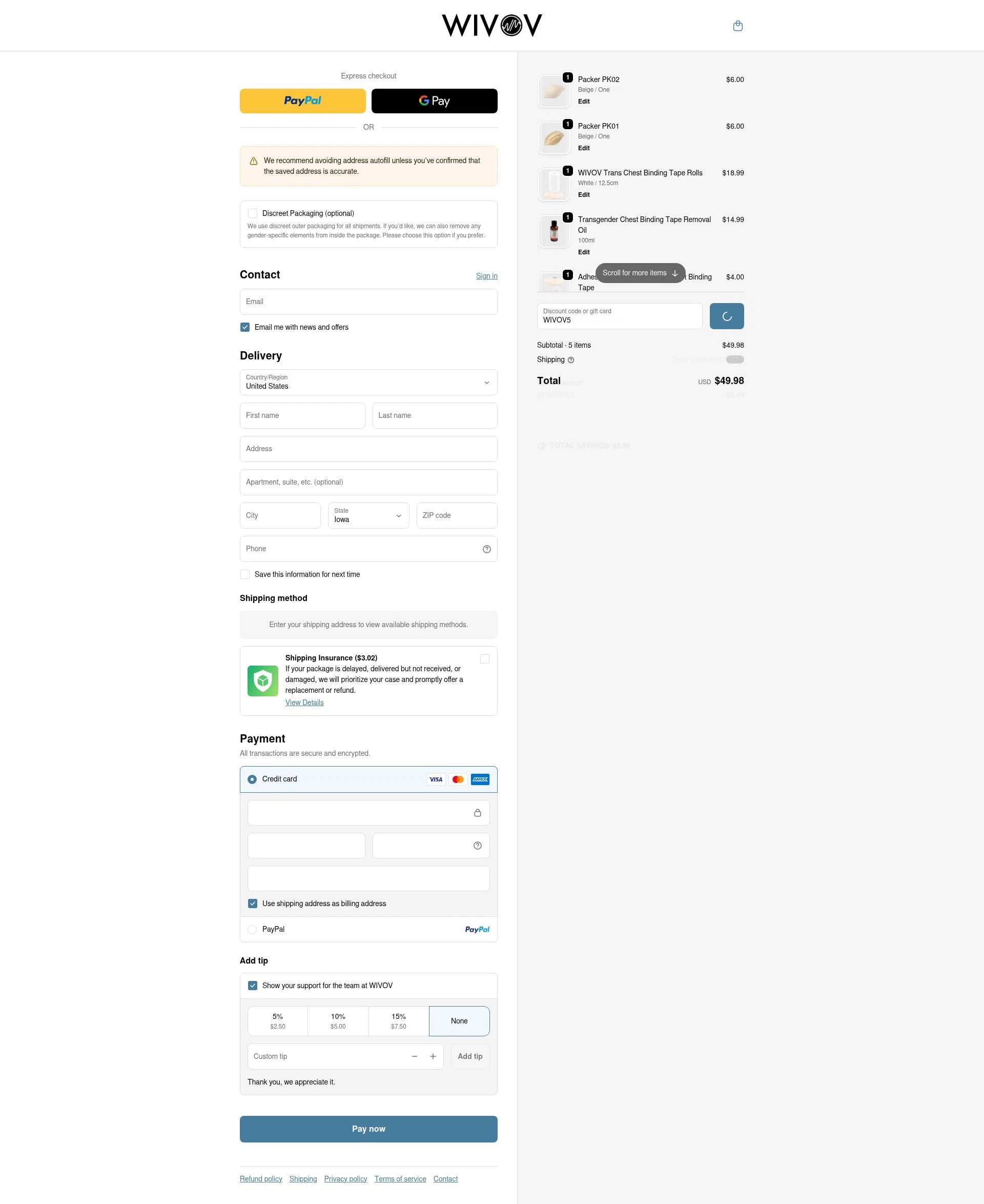 Wivov checkout page showing Wivov discount code box | Screenshot taken by SimplyCodes community member on Feb 9, 2026