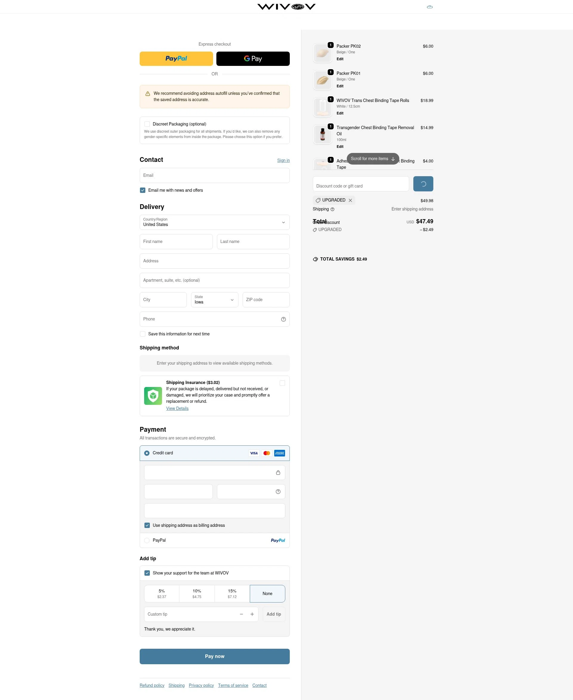 Wivov checkout page showing Wivov discount code box | Screenshot taken by SimplyCodes community member on Feb 9, 2026