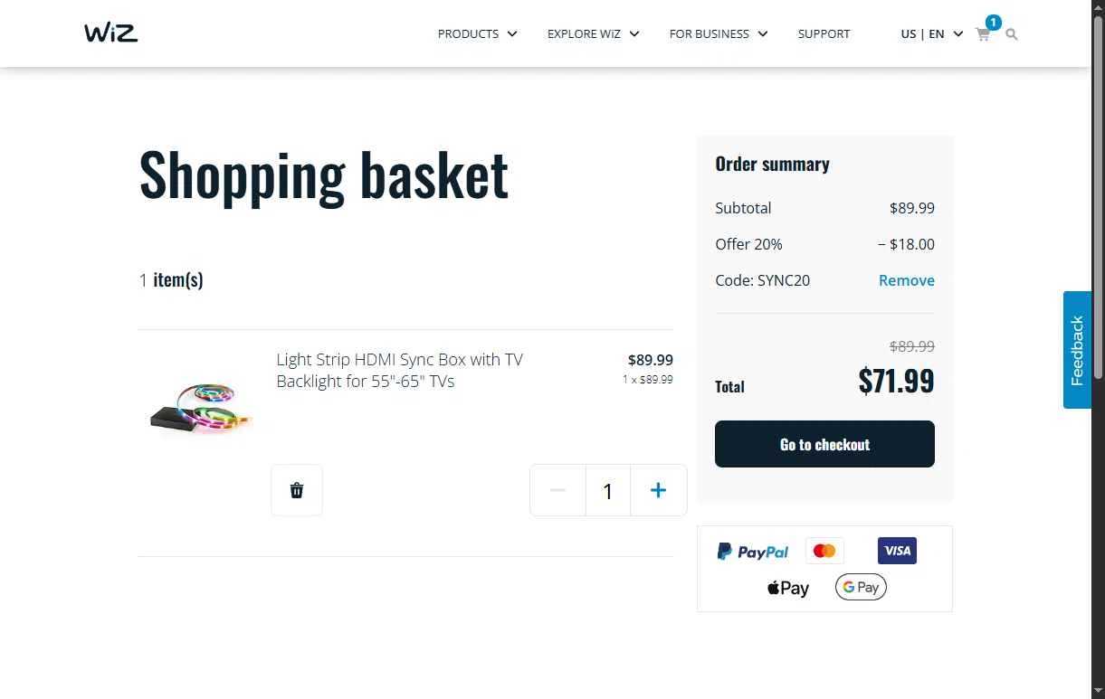 WiZ checkout page showing WiZ promo code box | Screenshot taken by SimplyCodes community member on May 19, 2025
