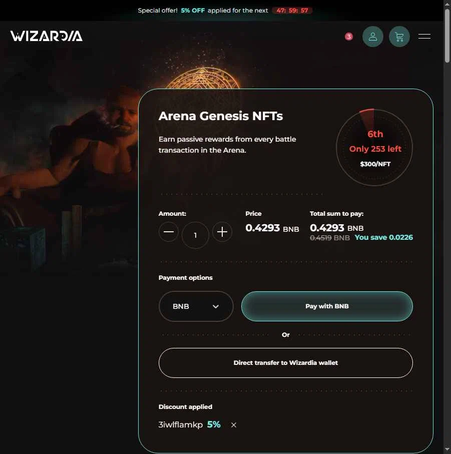 Wizardia checkout page showing Wizardia promo code box | Screenshot taken by SimplyCodes community member on May 23, 2025