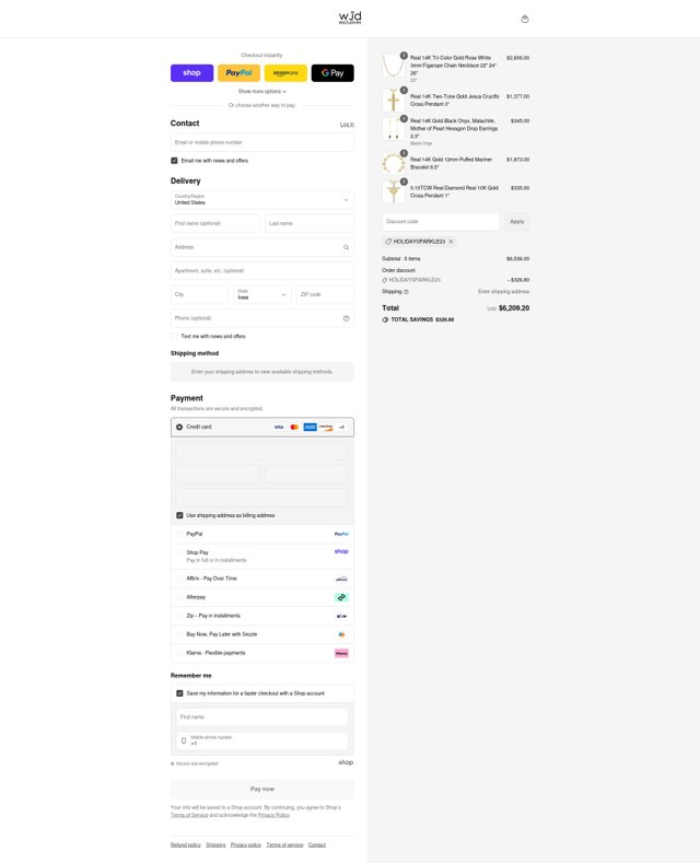 WJD Exclusives checkout page showing WJD Exclusives coupon code box | Screenshot taken by SimplyCodes community member on Sep 4, 2025