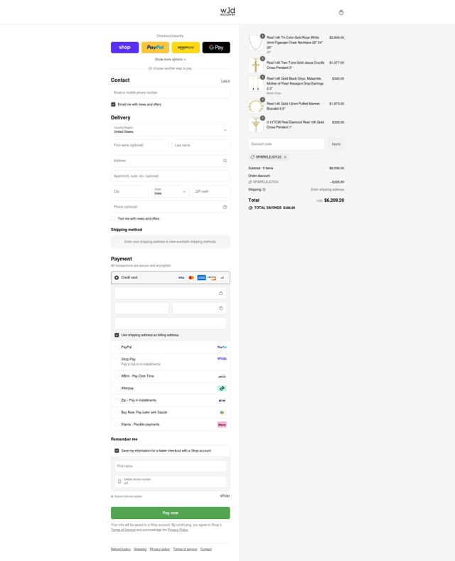 WJD Exclusives checkout page showing WJD Exclusives coupon code box | Screenshot taken by SimplyCodes community member on Sep 4, 2025