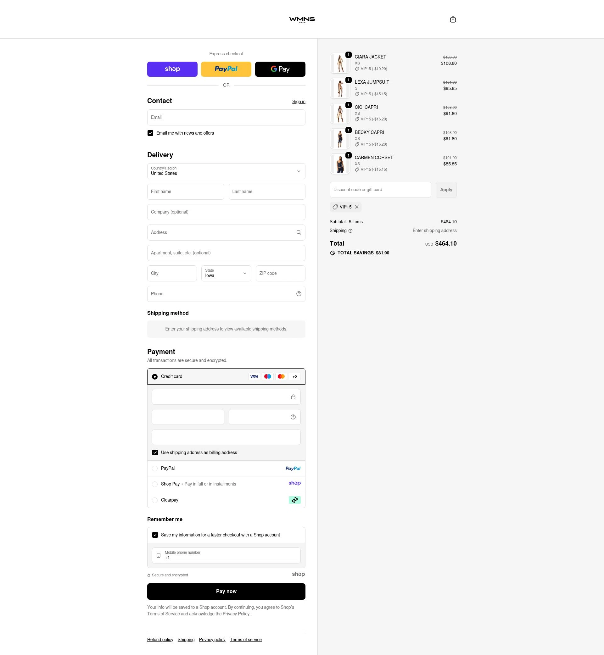 WMNS WEAR checkout page showing WMNS WEAR discount code box | Screenshot taken by SimplyCodes community member on Nov 19, 2025
