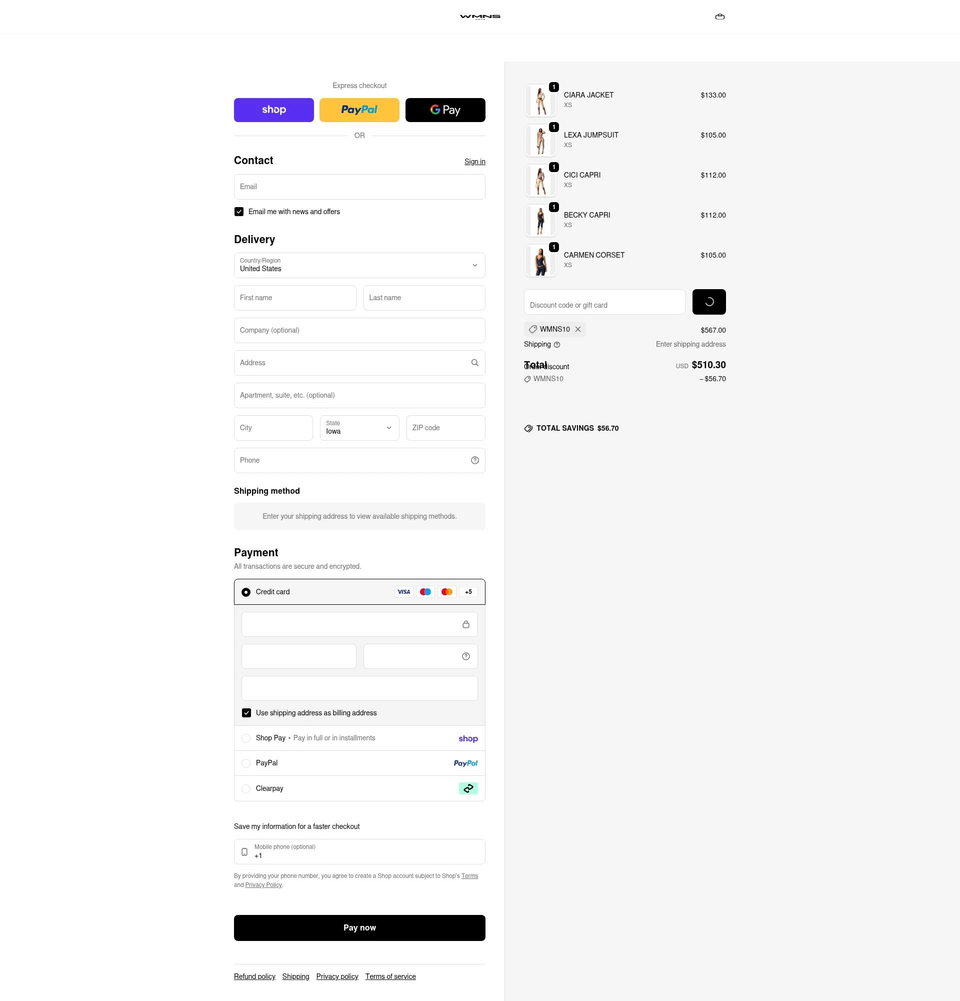 WMNS WEAR checkout page showing WMNS WEAR discount code box | Screenshot taken by SimplyCodes community member on Feb 4, 2026