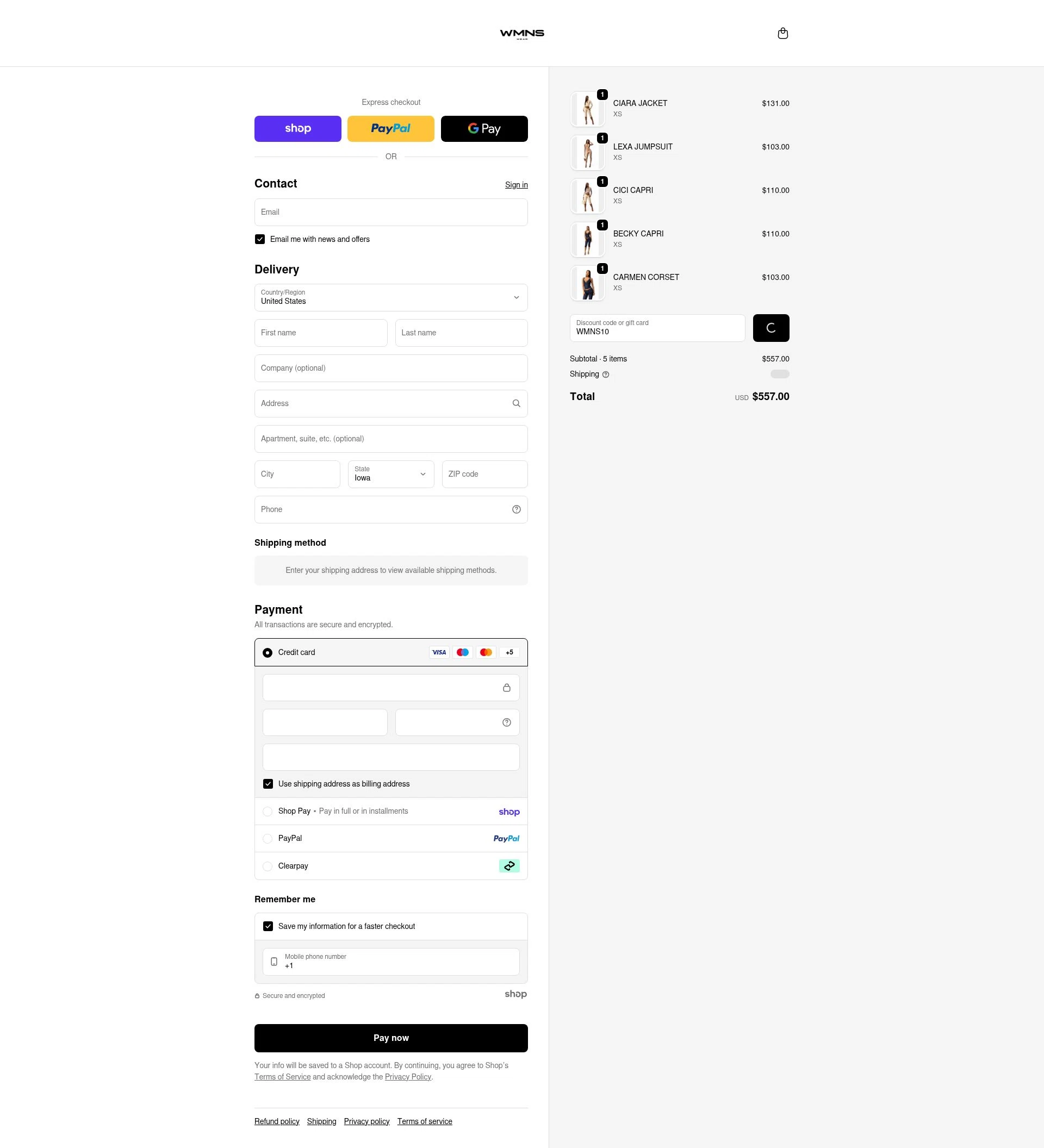 WMNS WEAR checkout page showing WMNS WEAR discount code box | Screenshot taken by SimplyCodes community member on Jan 22, 2026