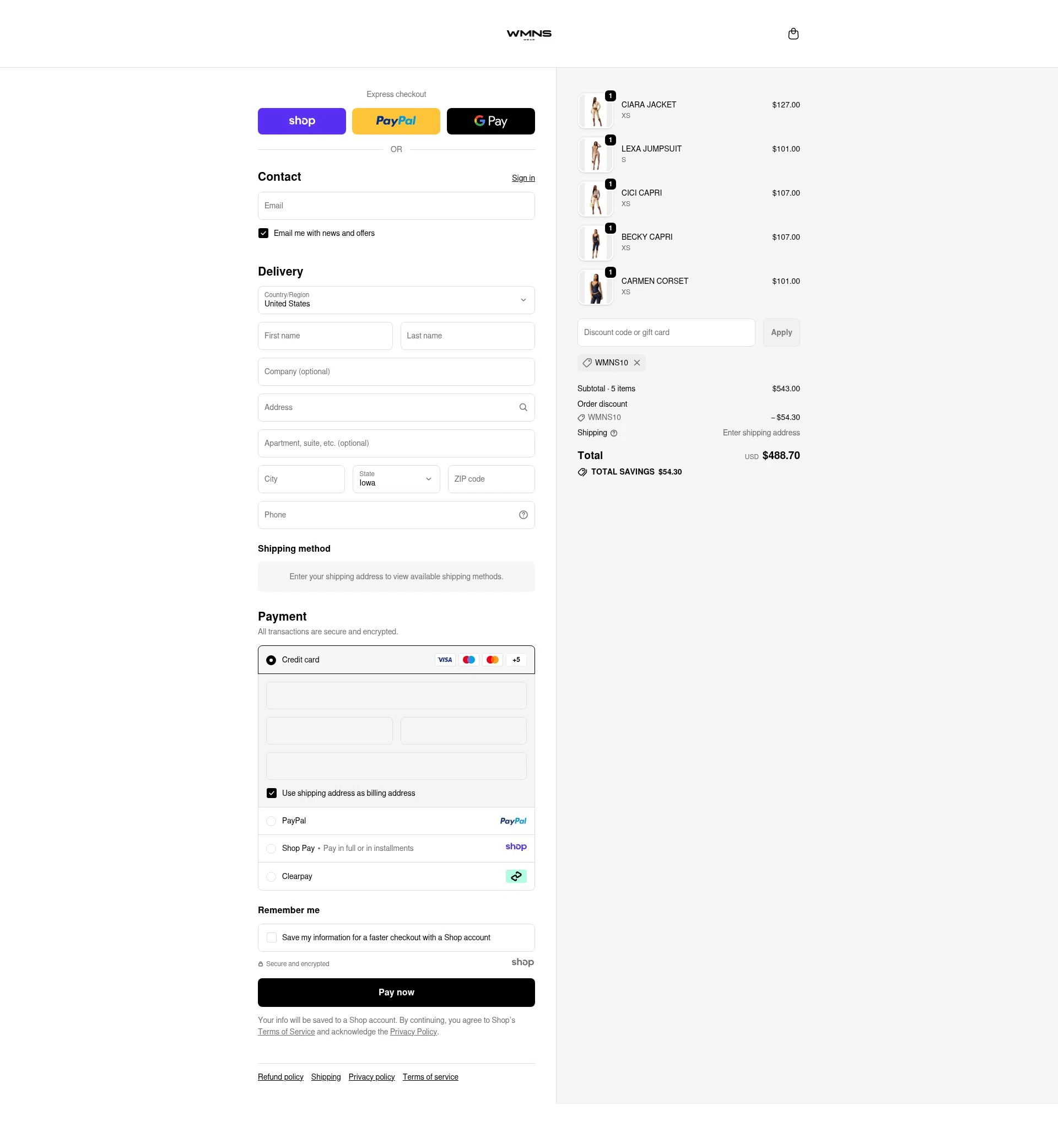 WMNS WEAR checkout page showing WMNS WEAR discount code box | Screenshot taken by SimplyCodes community member on Nov 24, 2025