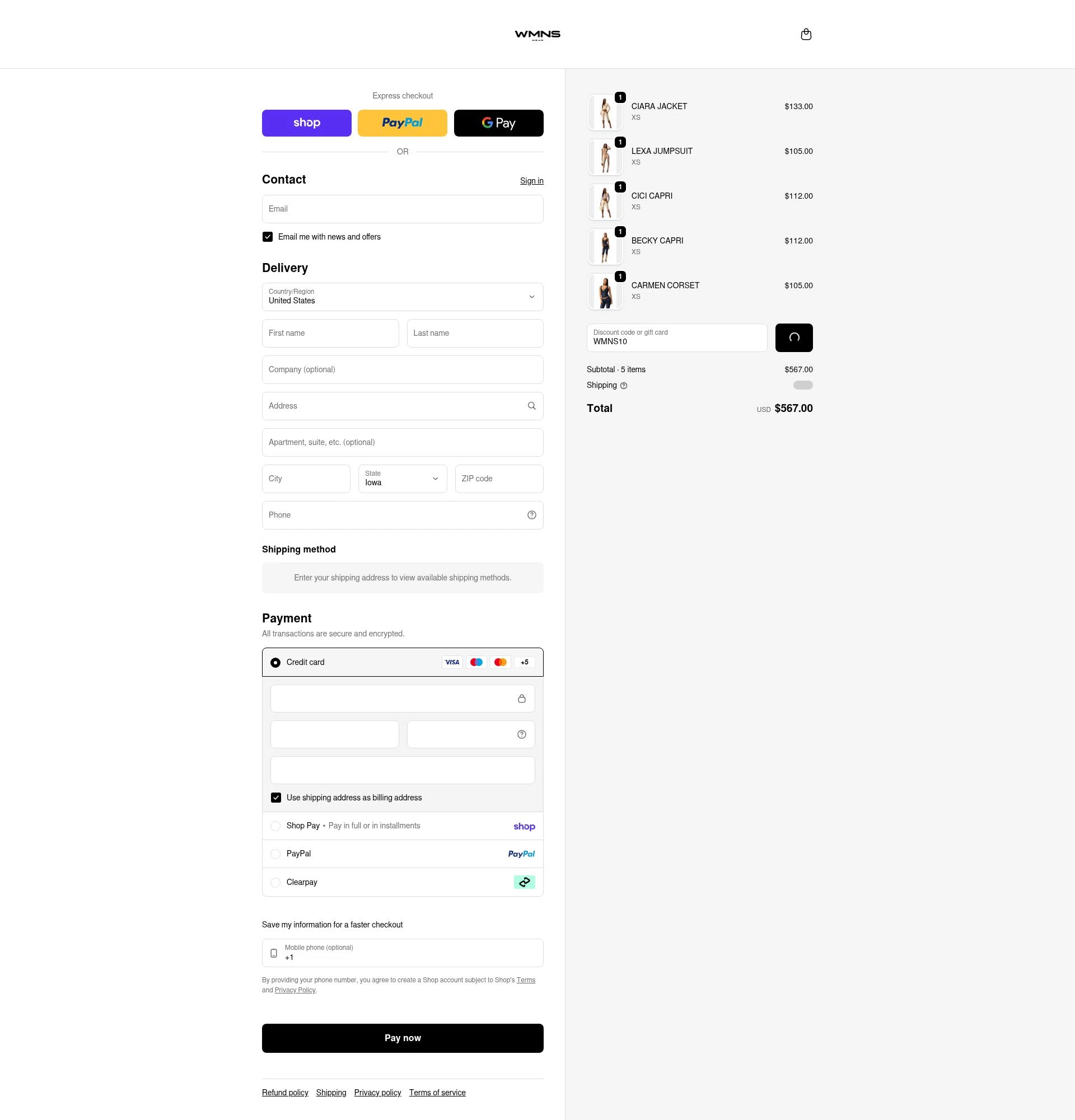 WMNS WEAR checkout page showing WMNS WEAR discount code box | Screenshot taken by SimplyCodes community member on Jan 31, 2026