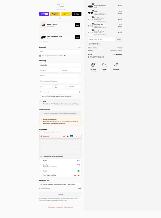 WMP Eyewear checkout page showing WMP Eyewear discount code box | Screenshot taken by SimplyCodes community member on Aug 25, 2025