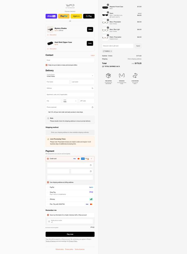 WMP Eyewear checkout page showing WMP Eyewear discount code box | Screenshot taken by SimplyCodes community member on Aug 25, 2025