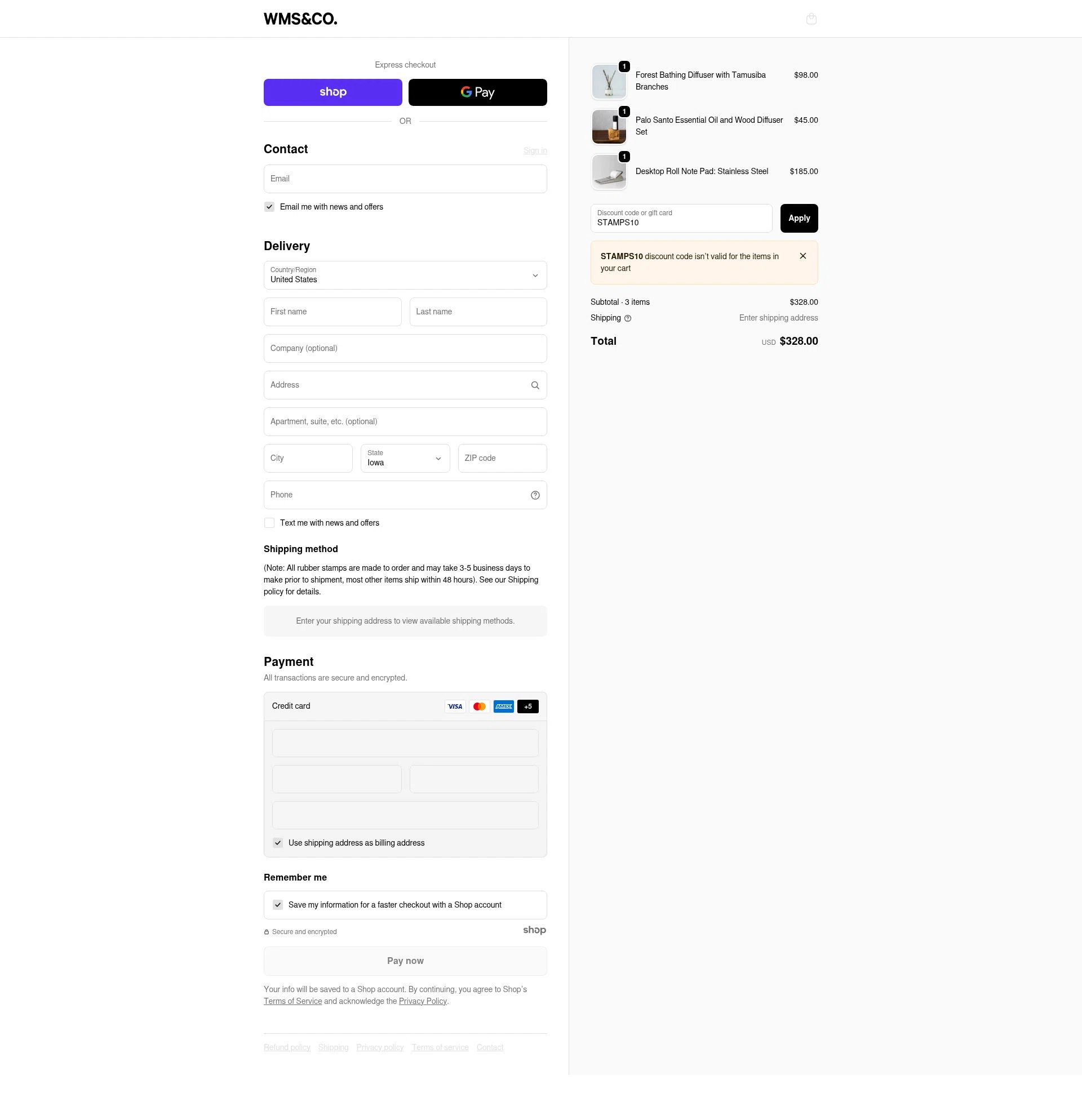 Wms&Co. checkout page showing Wms&Co. promo code box | Screenshot taken by SimplyCodes community member on Nov 27, 2025