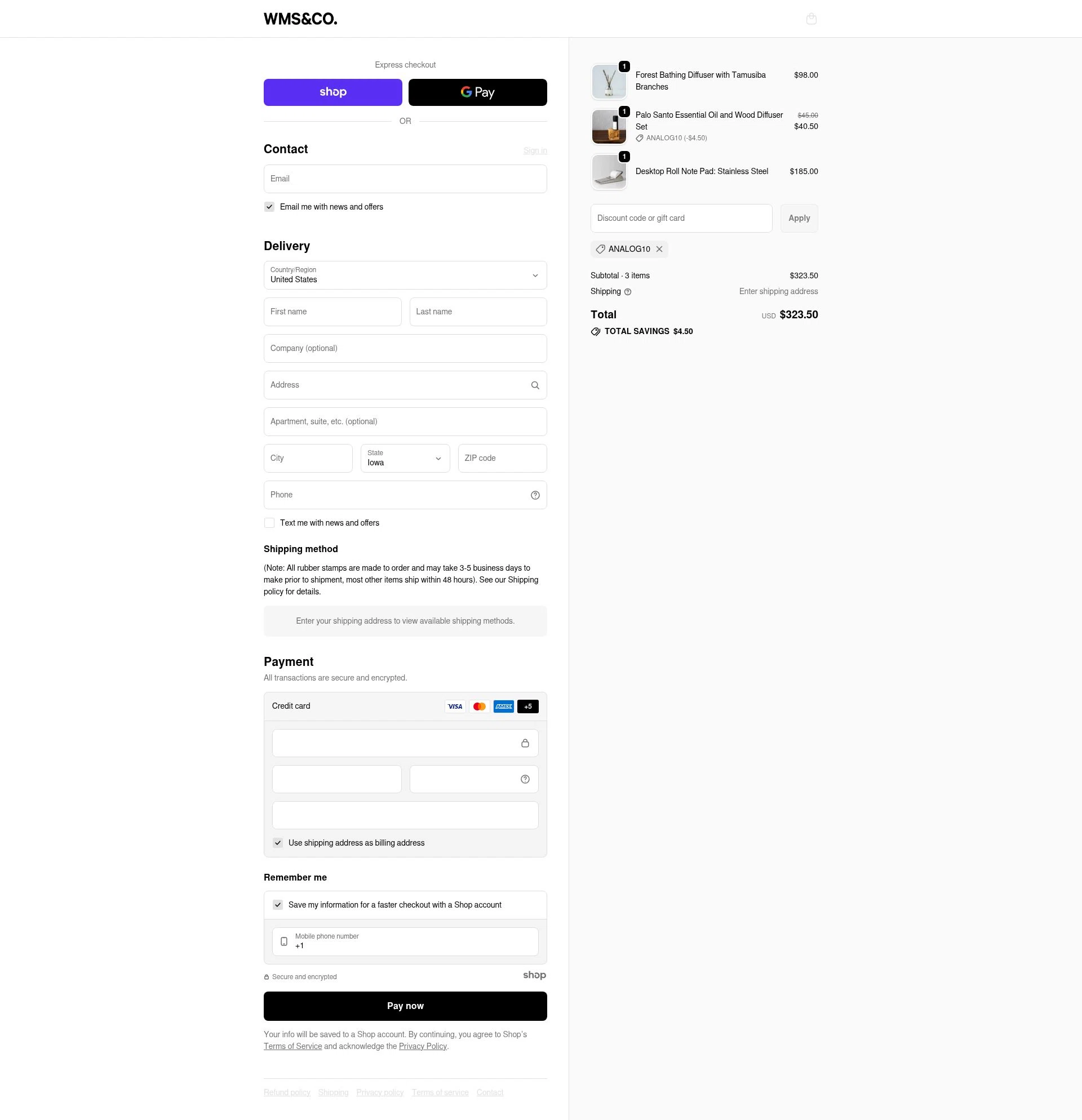 Wms&Co. checkout page showing Wms&Co. promo code box | Screenshot taken by SimplyCodes community member on Nov 27, 2025