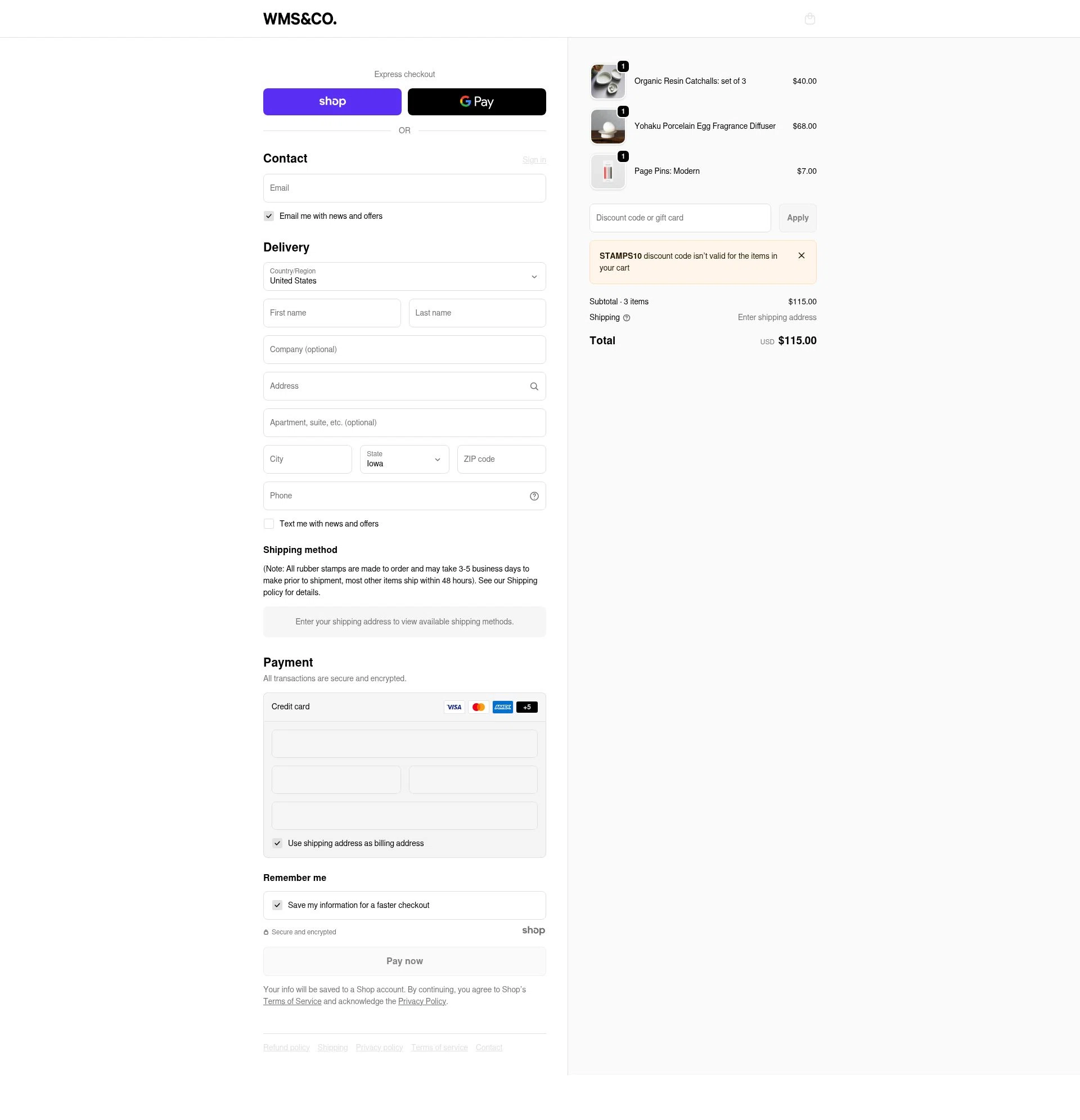 Wms&Co. checkout page showing Wms&Co. promo code box | Screenshot taken by SimplyCodes community member on Dec 31, 2025