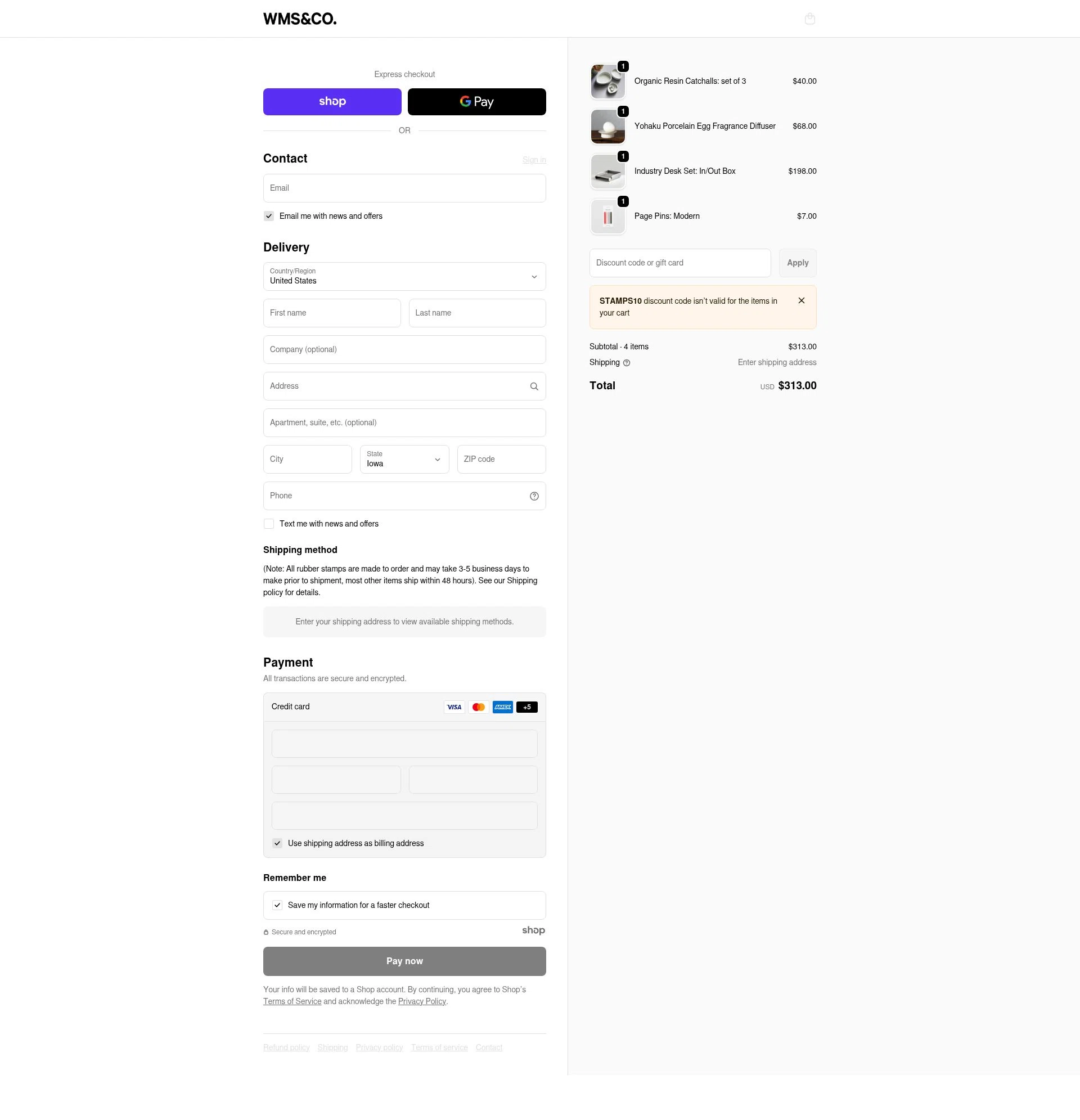 Wms&Co. checkout page showing Wms&Co. promo code box | Screenshot taken by SimplyCodes community member on Dec 26, 2025