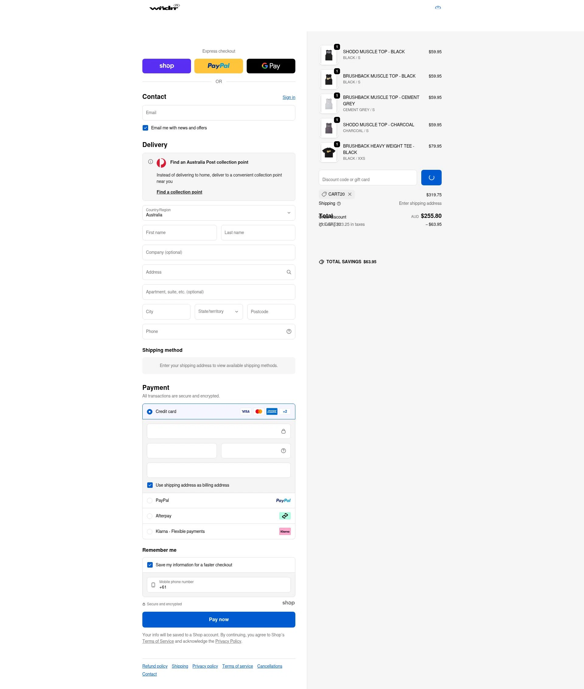 WNDRR checkout page showing WNDRR discount code box | Screenshot taken by SimplyCodes community member on Jan 6, 2026