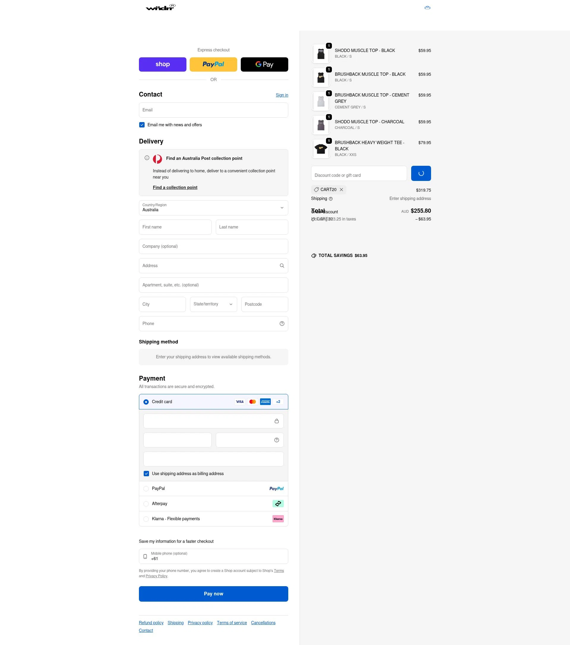 WNDRR checkout page showing WNDRR discount code box | Screenshot taken by SimplyCodes community member on Jan 11, 2026