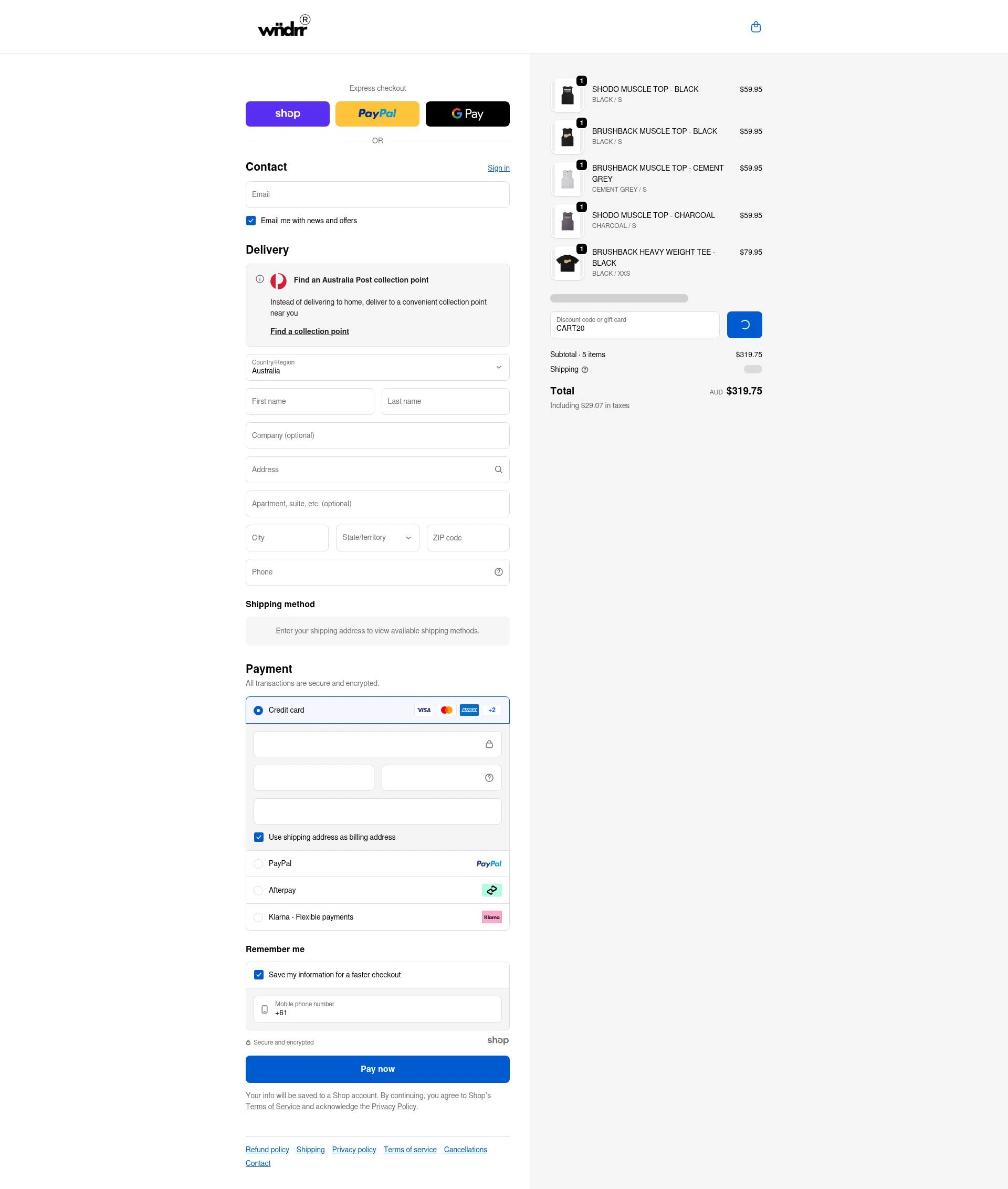 WNDRR checkout page showing WNDRR discount code box | Screenshot taken by SimplyCodes community member on Jan 21, 2026