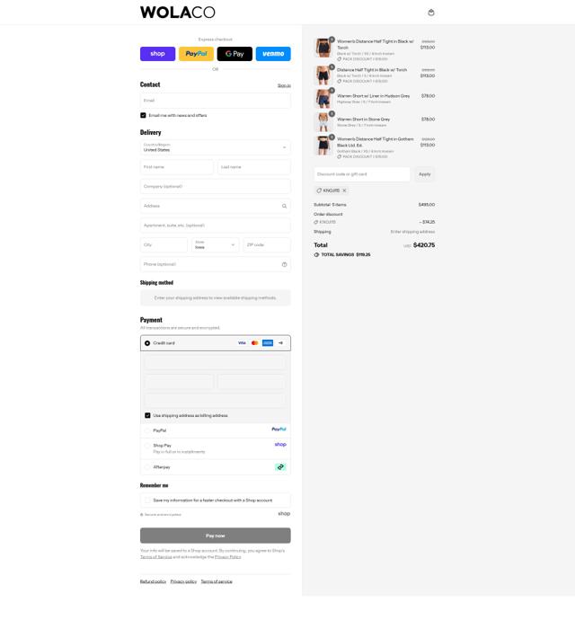 Wolaco checkout page showing Wolaco discount code box | Screenshot taken by SimplyCodes community member on Sep 12, 2025