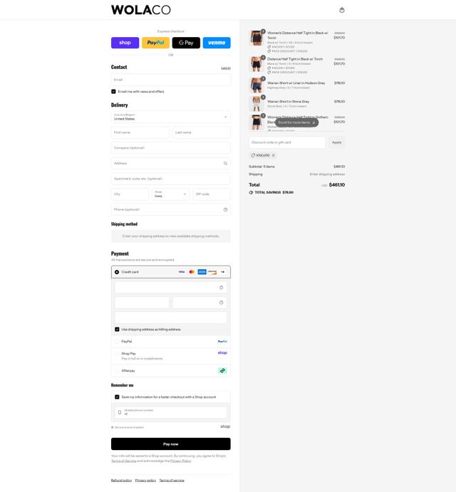 Wolaco checkout page showing Wolaco discount code box | Screenshot taken by SimplyCodes community member on Sep 8, 2025