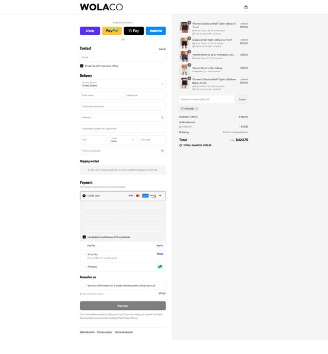 Wolaco checkout page showing Wolaco discount code box | Screenshot taken by SimplyCodes community member on Sep 8, 2025