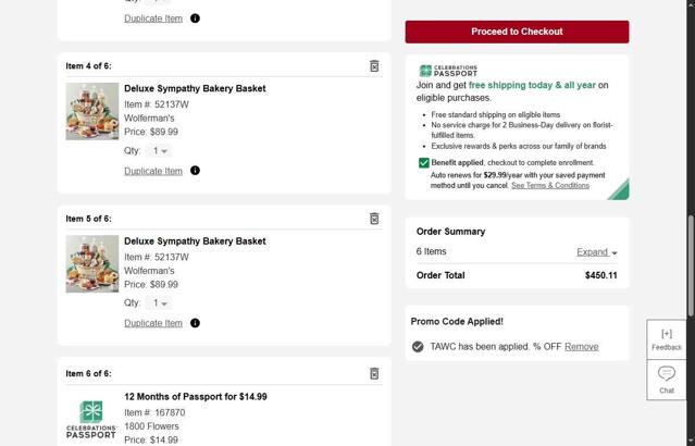 Wolferman's Bakery checkout page showing Wolferman's Bakery promo code box | Screenshot taken by SimplyCodes community member on Aug 27, 2025