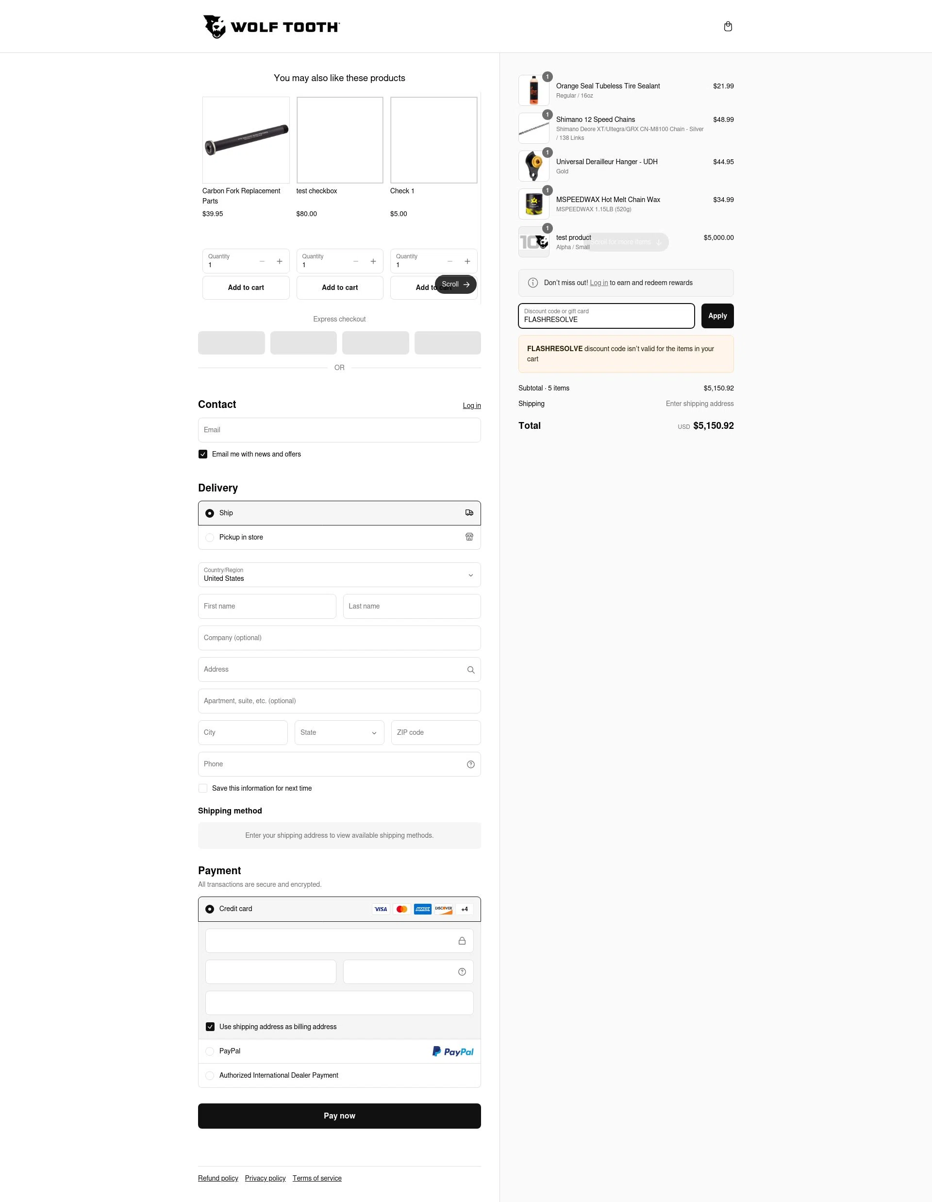 Wolf Tooth checkout page showing Wolf Tooth discount code box | Screenshot taken by SimplyCodes community member on Mar 8, 2025