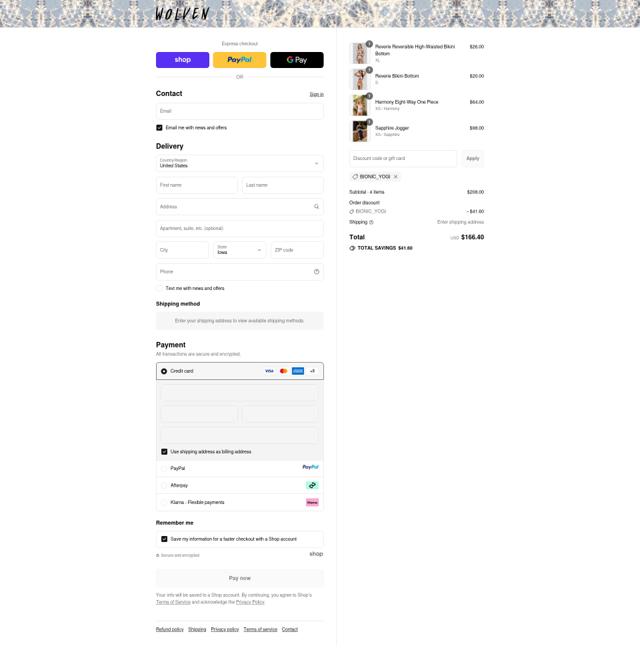 Wolven checkout page showing Wolven discount code box | Screenshot taken by SimplyCodes community member on Sep 14, 2025