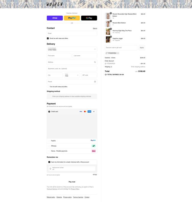 Wolven checkout page showing Wolven discount code box | Screenshot taken by SimplyCodes community member on Sep 14, 2025