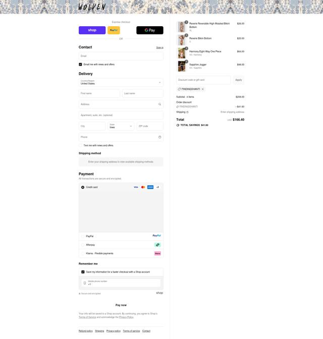 Wolven checkout page showing Wolven discount code box | Screenshot taken by SimplyCodes community member on Sep 14, 2025