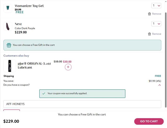 Womanizer checkout page showing Womanizer coupon code box | Screenshot taken by SimplyCodes community member on Aug 22, 2025