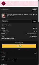 WBFASHION coupon verification screenshot