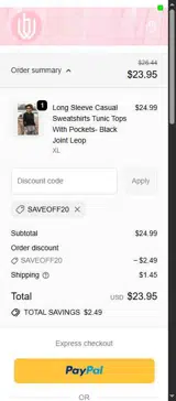 SAVEOFF20 coupon verification screenshot