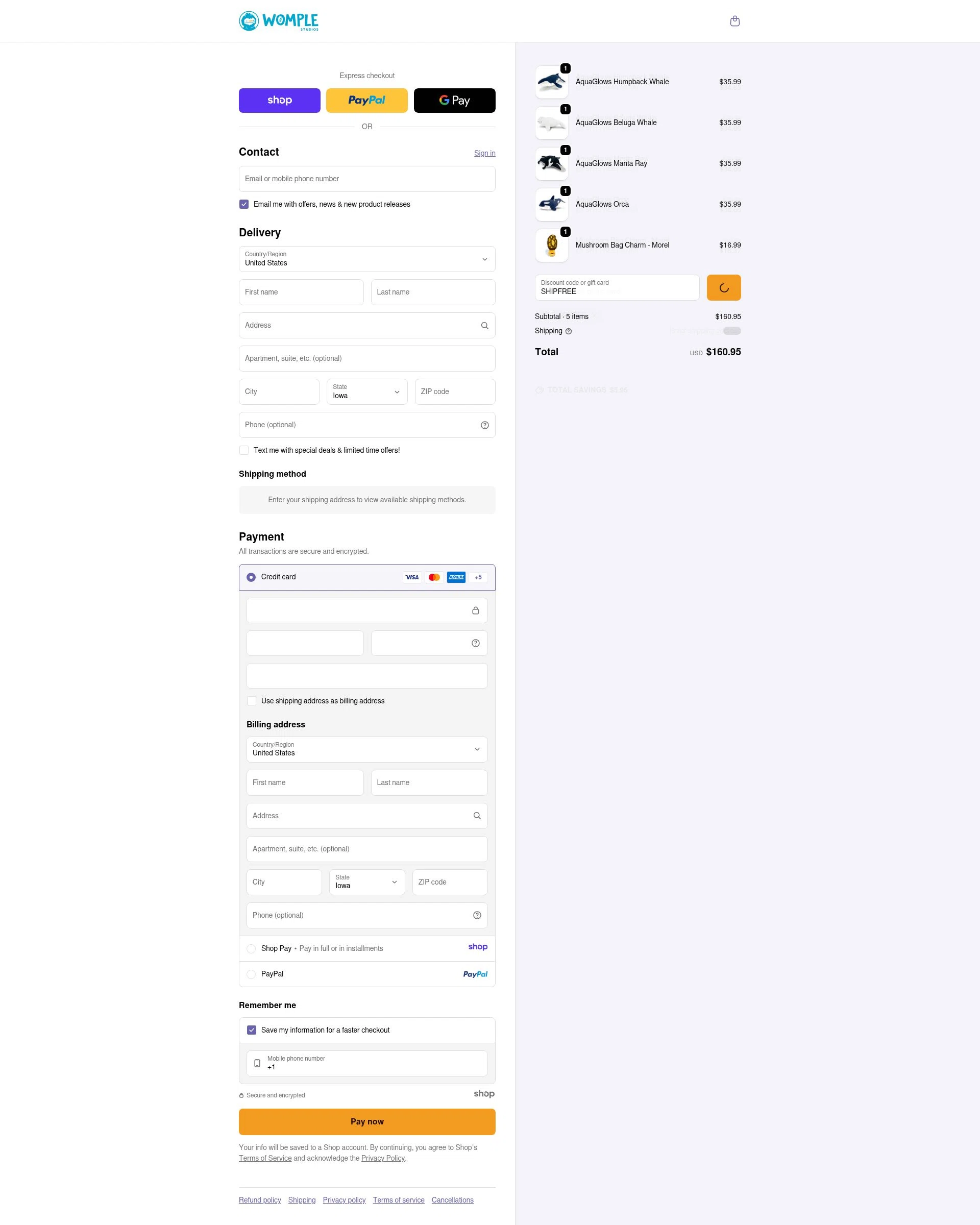 Womple Studios checkout page showing Womple Studios promo code box | Screenshot taken by SimplyCodes community member on Dec 26, 2025
