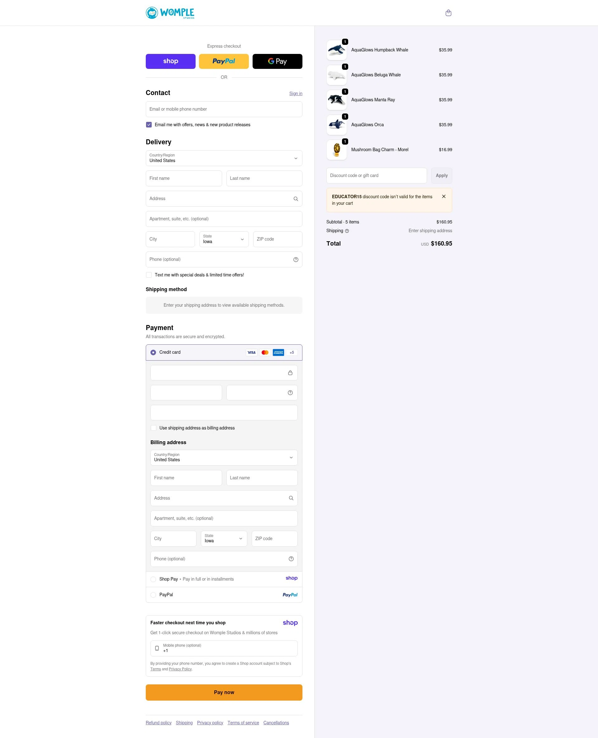 Womple Studios checkout page showing Womple Studios promo code box | Screenshot taken by SimplyCodes community member on Jan 10, 2026