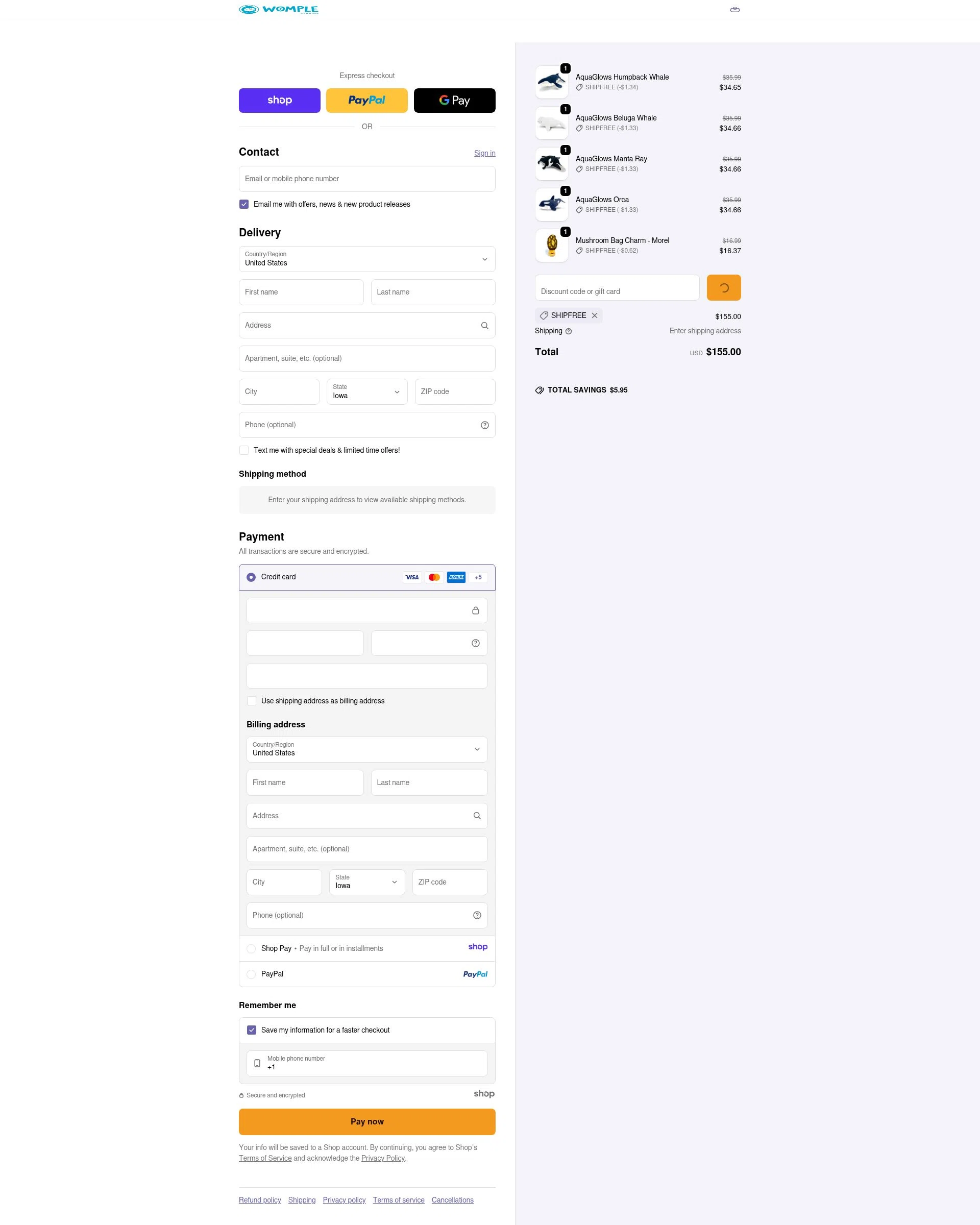 Womple Studios checkout page showing Womple Studios promo code box | Screenshot taken by SimplyCodes community member on Jan 5, 2026