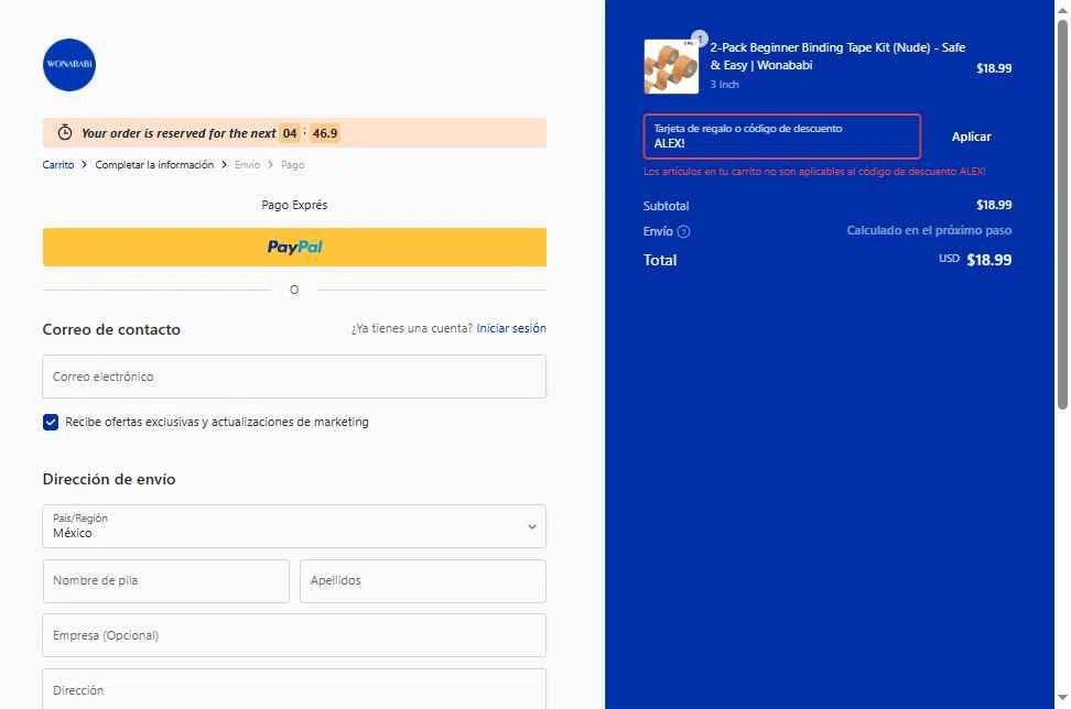 Wonababi checkout page showing Wonababi promo code box | Screenshot taken by SimplyCodes community member on Feb 9, 2026