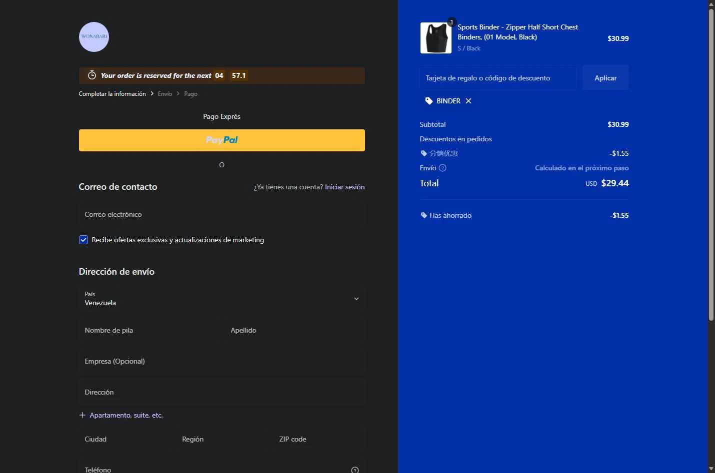 Wonababi checkout page showing Wonababi promo code box | Screenshot taken by SimplyCodes community member on Feb 4, 2026