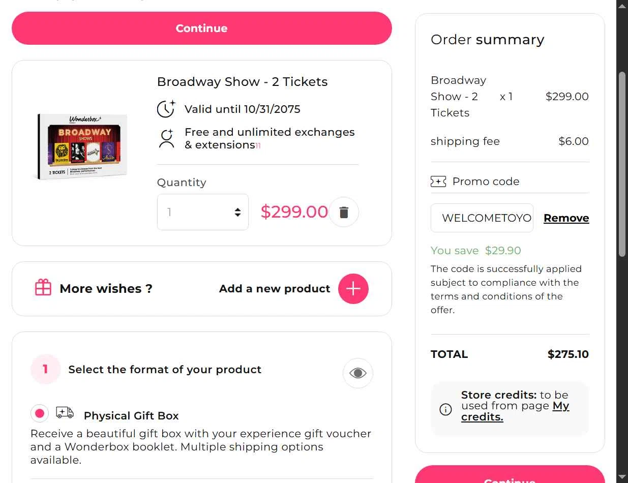 Wonderbox checkout page showing Wonderbox coupon code box | Screenshot taken by SimplyCodes community member on Oct 16, 2025