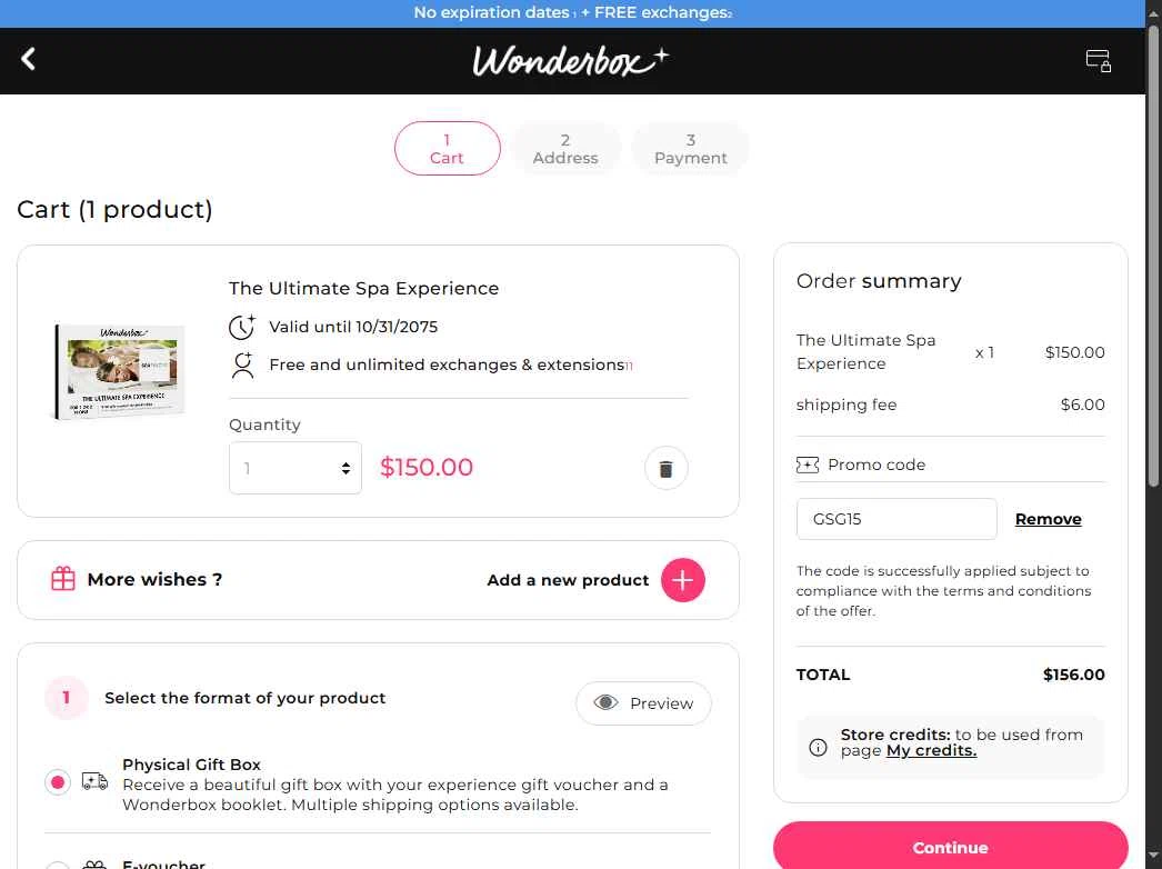 Wonderbox checkout page showing Wonderbox coupon code box | Screenshot taken by SimplyCodes community member on Oct 8, 2025