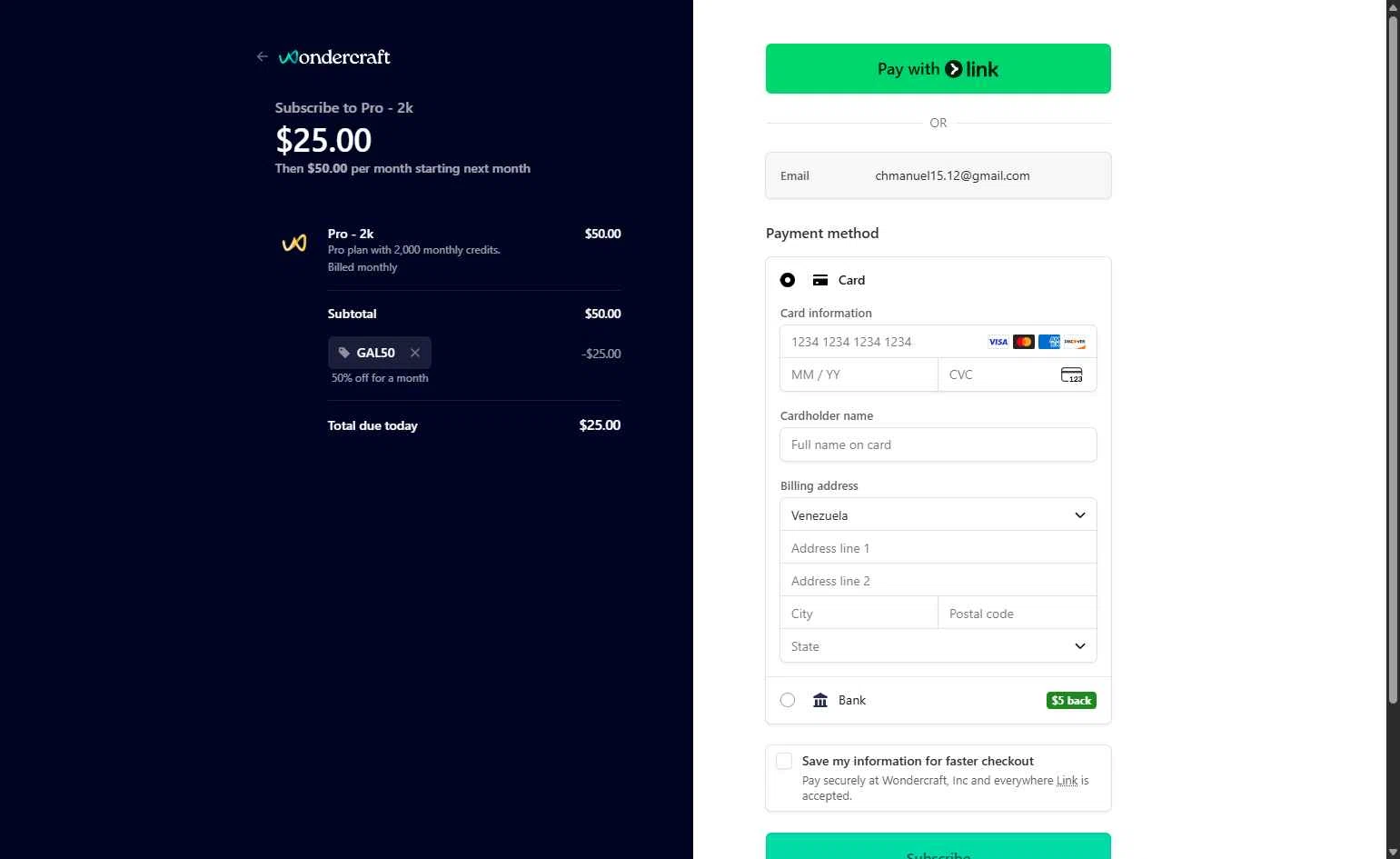 Wondercraft AI checkout page showing Wondercraft AI promo code box | Screenshot taken by SimplyCodes community member on Dec 24, 2025