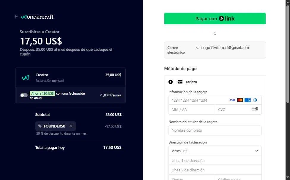 Wondercraft AI checkout page showing Wondercraft AI promo code box | Screenshot taken by SimplyCodes community member on Aug 3, 2025