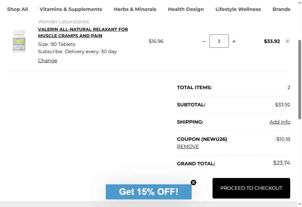 WonderLabs checkout page showing WonderLabs coupon code box | Screenshot taken by SimplyCodes community member on Dec 31, 2025