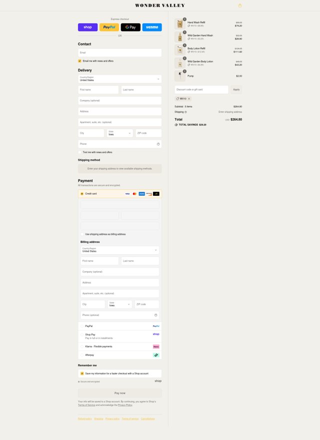 Wonder Valley checkout page showing Wonder Valley discount code box | Screenshot taken by SimplyCodes community member on Sep 8, 2025