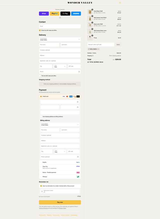 Wonder Valley checkout page showing Wonder Valley discount code box | Screenshot taken by SimplyCodes community member on Sep 8, 2025