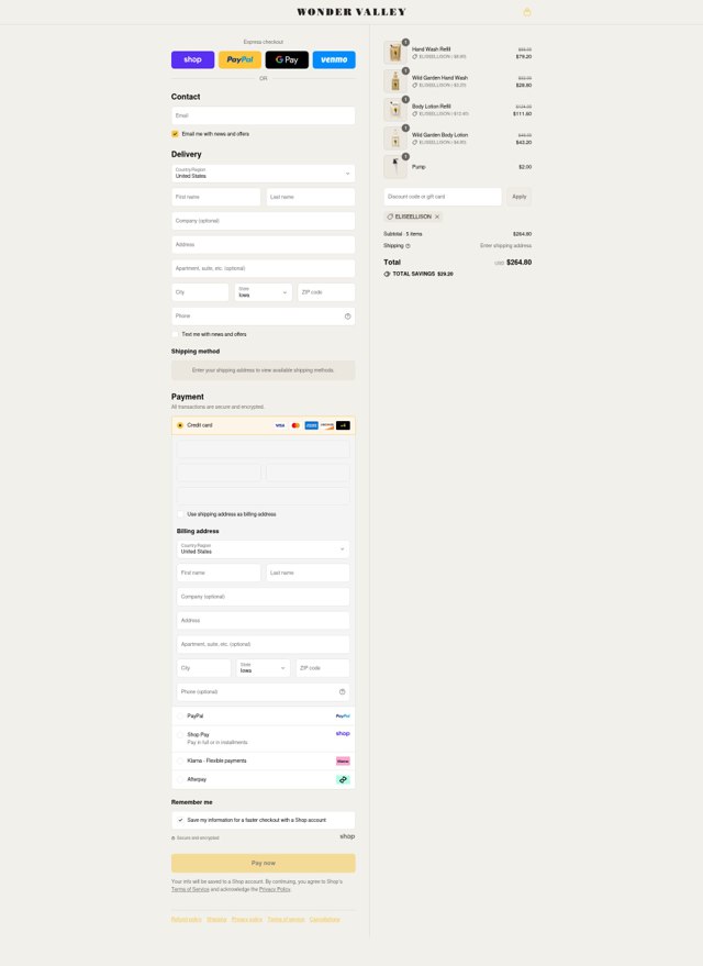 Wonder Valley checkout page showing Wonder Valley discount code box | Screenshot taken by SimplyCodes community member on Sep 3, 2025